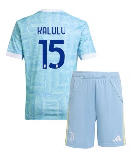 Günstige Juventus Pierre Kalulu #15 Auswärts Trikotsatzt Kinder 2025-26 Kurzarm (+ Kurze Hosen)